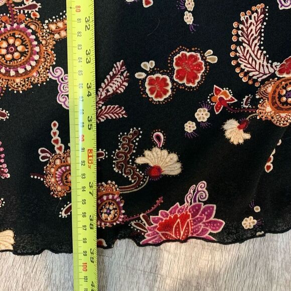 Vintage Ruby Rox Black Paisley Floral Midi Dress Wrap Lettuce Medium M - Picture 8 of 9